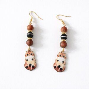Whimsical Cat Charm Jasper Drop Earrings